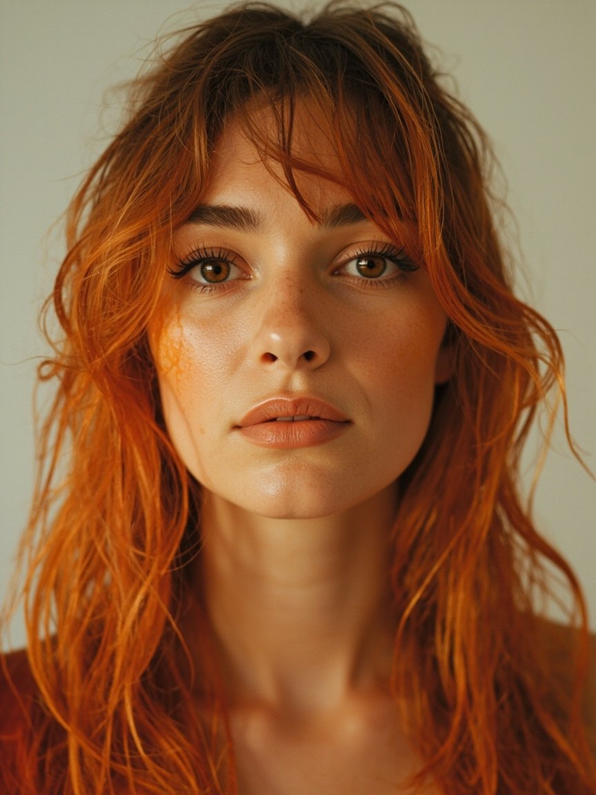 Antes — cabello con tono anaranjado irregular.